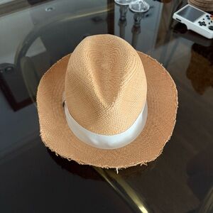 Hat Attack Tan Fringed Panama Hat with Cream Band